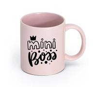 LAYEHDF Ceramics Porcelain Coffee Mugs Words Mini Boss Kids Nursery Room （11oz/320ml） Coffee, Tea, Latte, Milk, Cocoa, Juice and Other Hot Drinks Pink