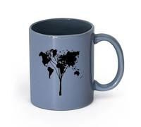 LAYEHDF Ceramics Porcelain Coffee Mugs World Map Earth Lands Tree Cool （11oz/320ml） Coffee, Tea, Latte, Milk, Cocoa, Juice and Other Hot Drinks Blue-Gray