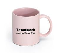 LAYEHDF Ceramics Porcelain Cup Teamwork Makes The Dream Work Office Team Quote Saying Phrase （11oz/320ml） Dishwasher Safe Pink