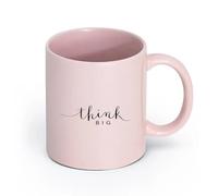 LAYEHDF Ceramics Porcelain Cup Think Big Inspirational Words Inspire Quote Phrase Office （11oz/320ml） and Microwave-Safe Pink