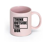 LAYEHDF Ceramics Porcelain Cup Think Outside The Box Inspiration Phrase workg （11oz/320ml） Office, Home, Café, Dishwasher & Microwave Safe Pink