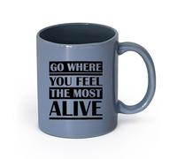 LAYEHDF Ceramics Porcelain Cups Alive Inspirational Lettering Quote Words Wise （11oz/320ml） Ceramic Coffee Mug for Cappuccino Tea, Milk, Blue-Gray