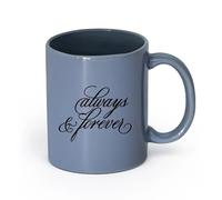 LAYEHDF Ceramics Porcelain Cups Always and Forever Inspiring Romantic Words （11oz/320ml） Humorous Gift for Coffee Lovers, Work Besties, Coworkers & Friends Blue-Gray