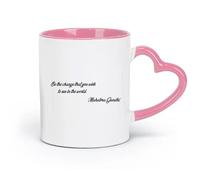 LAYEHDF Ceramics Porcelain Cups Gandi Saying Be The Change Inspirational Quote Inspire Letters （11oz/320ml） and Microwave-Safe Pink