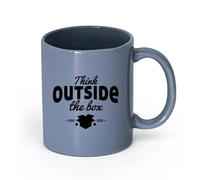 LAYEHDF Ceramics Porcelain Cups Lettering Phrase Think Outside The Box Office idea （11oz/320ml） for Tea, Hot Chocolate Blue-Gray