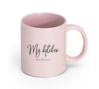 LAYEHDF Ceramics Porcelain Cups My Kitchen My Rules Quote Words The Kitchen （11oz/320ml） Humorous Gift for Coffee Lovers, Work Besties, Coworkers & Friends Pink
