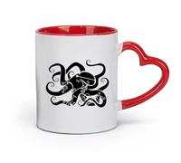 LAYEHDF Ceramics Porcelain Cups Octopus Sea Ocean Marine Sand Beach House （11oz/320ml） Coffee, Tea, Latte, Milk, Cocoa, Juice and Other Hot Drinks Red