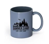 LAYEHDF Ceramics Porcelain Cups Summer Camp Live Love Words Mountain Natural （11oz/320ml） Humorous Gift for Coffee Lovers, Work Besties, Coworkers & Friends Blue-Gray