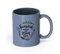 LAYEHDF Ceramics Porcelain Cups Teamwork Makes The Dream Work Lettering Motivation （11oz/320ml） for Hot Beverages, Latte, Cappuccino Blue-Gray