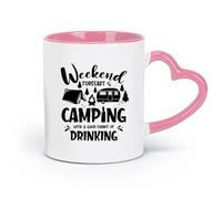 LAYEHDF Ceramics Porcelain Cups Weekend Forecast Camping with a Good Chance of Drinking Tent Camp Fire Lettering （11oz/320ml） for Office, Home Pink