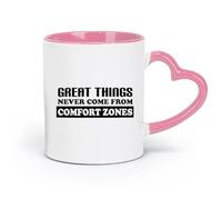 LAYEHDF Ceramics Porcelain Cups Wise Words Office Motivation Quotes Great Things （11oz/320ml） Office, Home, Café, Dishwasher & Microwave Safe Pink