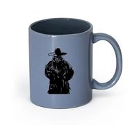 LAYEHDF Ceramics Porcelain Latte Tea Cup Bandit Cowboy Skull Hat Skeleton Gun （11oz/320ml） Cappuccino, Latte Macchiato, Tea, Espresso Blue-Gray