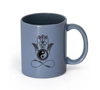 LAYEHDF Ceramics Stoneware Coffee Mugs with Handle Hamsa Yin Yang Amulet Quote （11oz/320ml） Dishwasher Microwave Safe,for Office and Home Blue-Gray