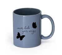 LAYEHDF Ceramics Stylish Coffee Mug Butterfly Flying Quote Never Hide Your Wings （11oz/320ml） Stylish & Durable - Microwave & Dishwasher Safe Blue-Gray