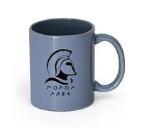 LAYEHDF Ceramics Stylish Coffee Mug Greek Warrior Ancient Greece Helmet Slogan （11oz/320ml） Ceramic Coffee Mug for Cappuccino Tea, Milk, Blue-Gray