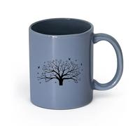 LAYEHDF Ceramics Stylish Coffee Mug Tree Leaves Natural Birds Butterflies Bedroom （11oz/320ml） Dishwasher Microwave Safe,for Office and Home Blue-Gray