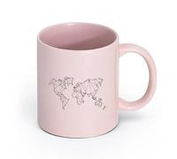 LAYEHDF Ceramics Stylish Tea and Coffee Cups Abstract Map World Geography Earth （11oz/320ml） Dishwasher Microwave Safe,for Office and Home Pink