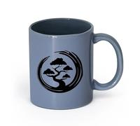 LAYEHDF Ceramics Stylish Tea and Coffee Cups Bonsai Tree Circle Zen Japanese （11oz/320ml） Coffee, Tea, Latte, Milk, Cocoa, Juice and Other Hot Drinks Blue-Gray
