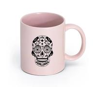 LAYEHDF Ceramics Stylish Tea and Coffee Cups Day of Dead Skull Symbol Mexico Calavera （11oz/320ml） Great Gift for Lovers Pink