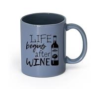 LAYEHDF Ceramics Stylish Tea and Coffee Cups Letter Kitchen Life Begins After Wine （11oz/320ml） Unique Office Gift for Women & Men Blue-Gray