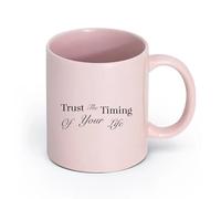 LAYEHDF Ceramics Stylish Tea and Coffee Cups Motivation Trust Timing Quote Words （11oz/320ml） Ceramic Coffee Mug for Cappuccino Tea, Milk, Pink