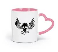 LAYEHDF Ceramics Stylish Tea and Coffee Cups Skull Skeleton Wings Snake Monster Bones （11oz/320ml） for Tea, Hot Chocolate Pink