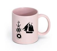 LAYEHDF Ceramics Tea and Coffee Cups Anchor Ship's Wheel Lifebuoy Sailor Sea Marine Style （11oz/320ml） for Home or Work Pink
