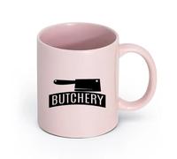 LAYEHDF Ceramics Tea and Coffee Cups Knife Butcher Shop Kitchen Meat Steak Cafe （11oz/320ml） Ceramic Coffee Mug for Cappuccino Tea, Milk, Pink
