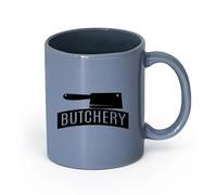 LAYEHDF Ceramics Tea and Coffee Cups Knife Butcher Shop Kitchen Meat Steak Cafe （11oz/320ml） Ceramic Coffee Mug for Cappuccino Tea, Milk, Blue-Gray