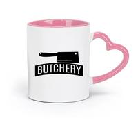 LAYEHDF Ceramics Tea and Coffee Cups Knife Butcher Shop Kitchen Meat Steak Cafe （11oz/320ml） Ceramic Coffee Mug for Cappuccino Tea, Milk, Pink
