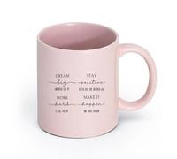 LAYEHDF Ceramics Tea and Coffee Cups Motivational Quotes Posters Dream Big Work Hard （11oz/320ml） Great Gift for Lovers Pink