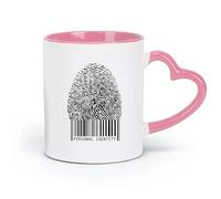 LAYEHDF Ceramics Tea and Coffee Cups Stylized Bar Code Fingerprint Personal Identity （11oz/320ml） and Mulled Drinks, Espresso Pink