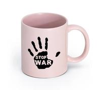 LAYEHDF Ceramics Tea, Coffee and Hot Chocolate Cups Stop War Handprint Words Peace （11oz/320ml） for Tea Coffee Hot Brew Pink