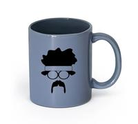 LAYEHDF Ceramics Tea Cup Hippie Man Mustache Afro Hairstyle Retro Style （11oz/320ml） Coffee, Tea, Latte, Milk, Cocoa, Juice and Other Hot Drinks Blue-Gray