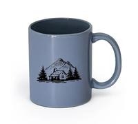 LAYEHDF Ceramics White Ceramic Coffee Mugs Cabin a Woods Wooden Mountain Natural （11oz/320ml） Ceramic Coffee Mug for Cappuccino Tea, Milk, Blue-Gray