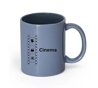 LAYEHDF Ceramics White Ceramic Coffee Mugs Cinema Moments Films Watching Movie Time （11oz/320ml） for Coffee Oatmeal Tea Easy to Clean Blue-Gray