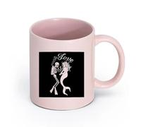 LAYEHDF Ceramics White Ceramic Coffee Mugs Dead Diver Mermaid with Phrase Love is （11oz/320ml） Cappuccino, Latte Macchiato, Tea, Espresso Pink