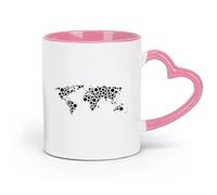 LAYEHDF Ceramics White Ceramic Coffee Mugs Earth World Map Funny Bubble Circles （11oz/320ml） Great for Home, Office, Cafes, Gift Ideas Pink