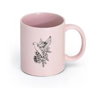 LAYEHDF Ceramics White Ceramic Coffee Mugs Flying Dove Bird Grenade War Soldier （11oz/320ml） Office, Home, Café, Dishwasher & Microwave Safe Pink