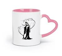 LAYEHDF Ceramics White Ceramic Coffee Mugs Geisha Japanese Woman Fan Sakura Tree （11oz/320ml） Dishwasher Microwave Safe,for Office and Home Pink