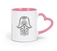 LAYEHDF Ceramics White Ceramic Coffee Mugs God's Hand Hamsa Amulet Judaism （11oz/320ml） Coffee, Tea, Latte, Milk, Cocoa, Juice and Other Hot Drinks Pink