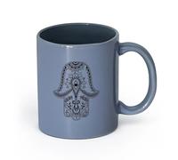 LAYEHDF Ceramics White Ceramic Coffee Mugs God's Hand Hamsa Amulet Judaism （11oz/320ml） Coffee, Tea, Latte, Milk, Cocoa, Juice and Other Hot Drinks Blue-Gray