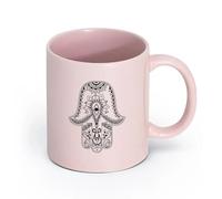 LAYEHDF Ceramics White Ceramic Coffee Mugs God's Hand Hamsa Amulet Judaism （11oz/320ml） Coffee, Tea, Latte, Milk, Cocoa, Juice and Other Hot Drinks Pink