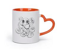 LAYEHDF Ceramics White Ceramic Coffee Mugs Octopus Tentacles Diver Marine Nautical （11oz/320ml） Dishwasher and Microwave Safe Orange