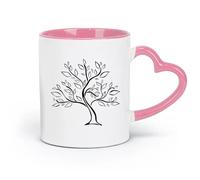 LAYEHDF Ceramics White Ceramic Coffee Mugs Tree Growth Foliage Green Life Force （11oz/320ml） Ceramic Coffee Mug for Cappuccino Tea, Milk, Pink