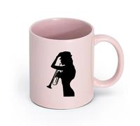 LAYEHDF Ceramics White Ceramic Coffee Mugs Woman Silhouette Saxophone Music Jazz （11oz/320ml） Cappuccino, Latte Macchiato, Tea, Espresso Pink