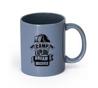 LAYEHDF Ceramics White Mugs Camp Explore Discover Tourism Tent Natural Expedition （11oz/320ml） Ceramic Coffee Mugs for Home or Work Blue-Gray