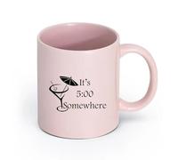 LAYEHDF Ceramics White Mugs It's Five O'clock Somewhere Quote Margarita m （11oz/320ml） Coffee, Tea, Latte, Milk, Cocoa, Juice and Other Hot Drinks Pink
