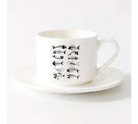 LAYEHDF Coffee and Tea Cups Pirate Swords Skull and Bones Marine Bandit （6oz/175ml） Cappuccino, Latte Macchiato, Tea, Espresso，Sets Tea Cup with Saucers (White)