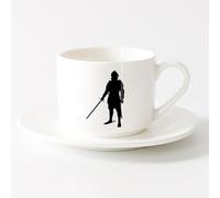 LAYEHDF Coffee and Tea Cups Warrior Middle Ages Knight Armor with Sword （6oz/175ml） Dishwasher Microwave Safe,for Office and Home ，Sets Tea Cup with Saucers (White)